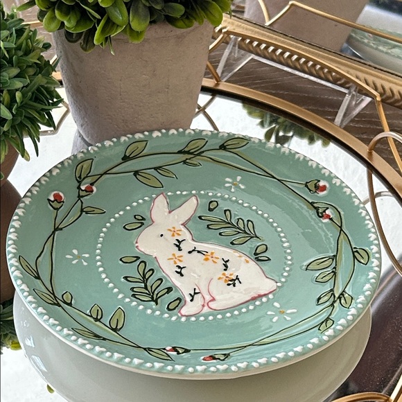 Other - NEW! Vintage Inspired Shabby Chic Ceramic Floral Bunny Serving Plate